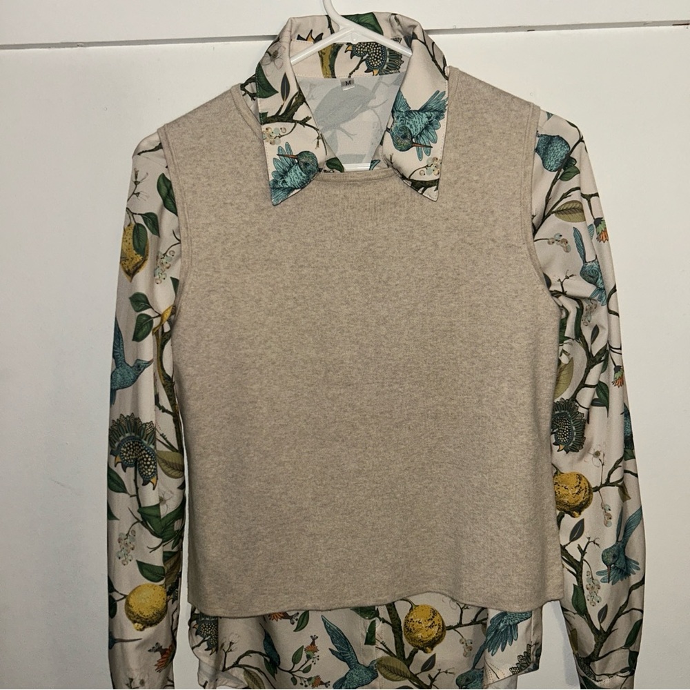 Bird Print Button-Up Shirt - Picture 3 of 3